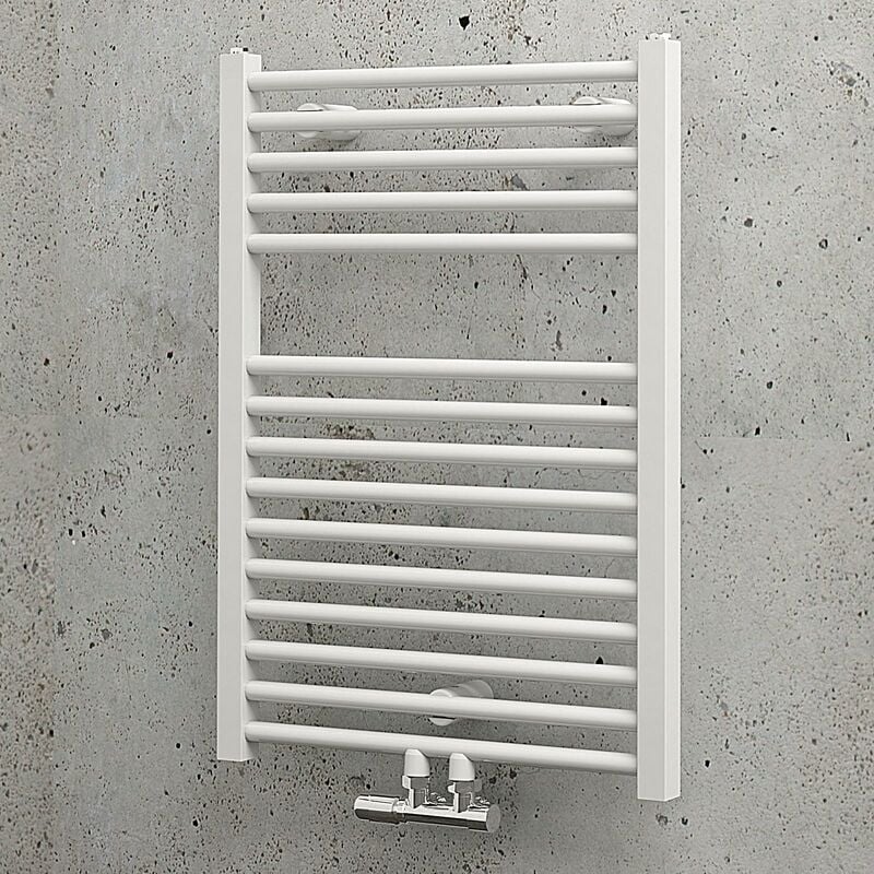Schulte - Radiateur sèche-serviette à eau chaude, blanc, inertie fluide, vertical, raccord central 70 x 50 cm, 310 w