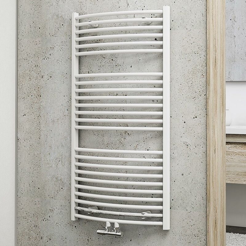 Schulte - Radiateur sèche-serviette à eau chaude Europa, blanc, inertie fluide, vertical raccord central, 110 x 60 cm, 610 w