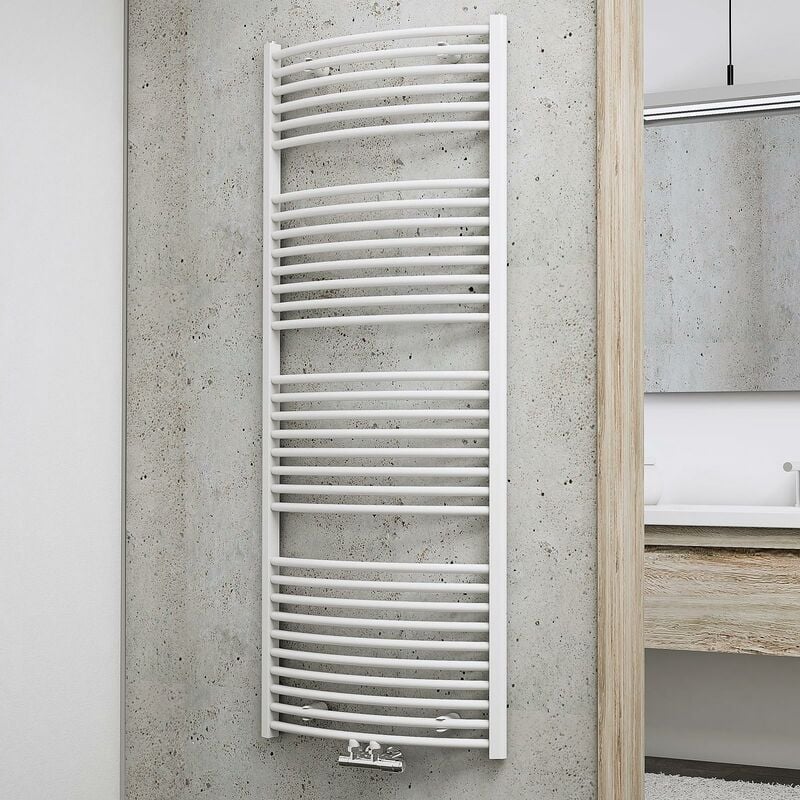 Schulte - Radiateur sèche-serviette à eau chaude Europa, blanc, inertie fluide, vertical raccord central, 150 x 60 cm, 820 w