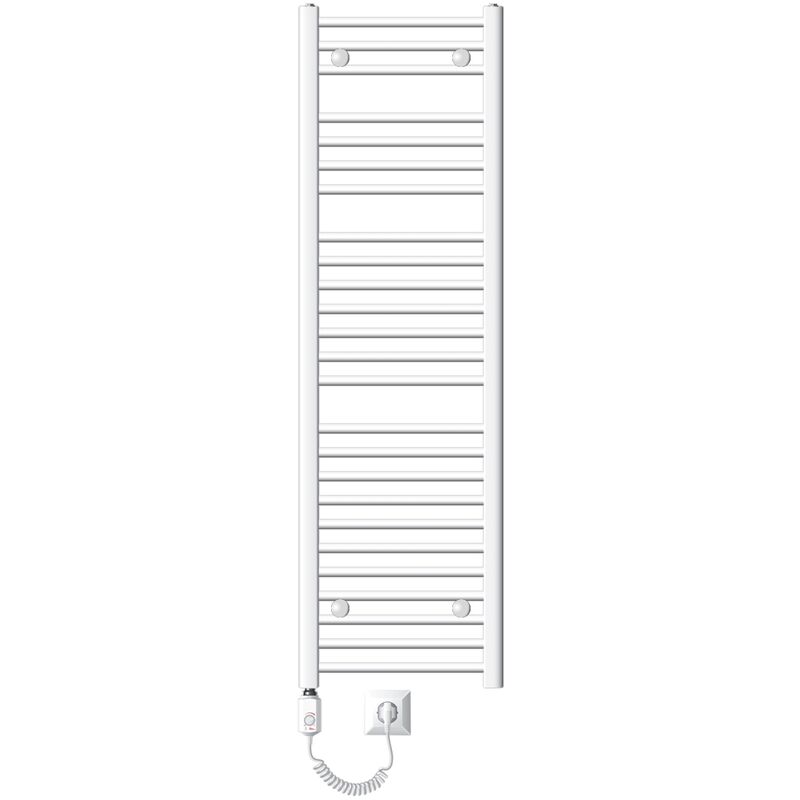Ecd Germany Radiateur de Salle de Bain Electrique, Blanc, Elément Chauffant 1200W, Grande Puissance, 400x1500 mm, Courbé avec Raccord Latéral,