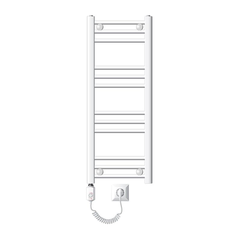 Radiateur Électrique de Salle de Bain Sahara 300x800 mm Blanc Raccord Latéral Droit Elément Chauffant 300 w + Thermostat Affichage Digital