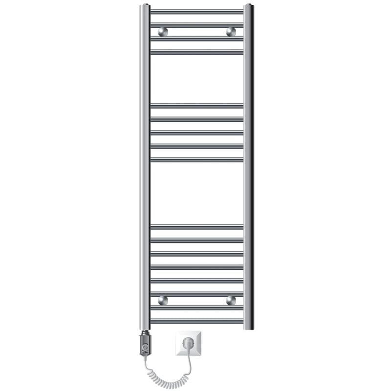 Ecd Germany Radiateur sèche-serviettes électrique avec résistance 900W - 400 x 1200 mm - Chrome - droit avec raccordement latéral - Sèche serviettes
