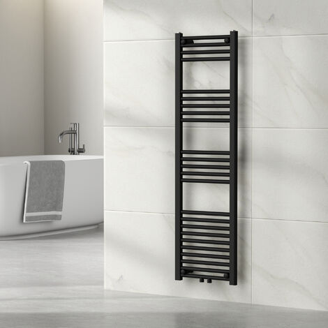 Radiateur sèche-serviettes électrique 140 x 40 cm noir – Acier 485W – 24 barres – Installation murale rapide – [Neu.Haus]