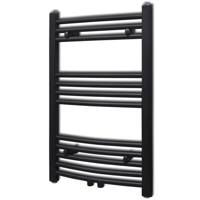 Radiateur Sèche-Serviettes Eau Chaude - Design Courbe Noir 500x764 mm - 293W - 12 Barres Épaisses - Double Fonction Chauffage & Séchage