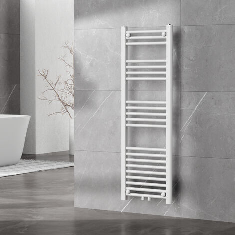 Radiateur sèche-serviettes électrique 120 x 40 cm – Acier blanc – Puissance 425 W – 21 barres – Connexion centrale – Montage mural facile – [Neu.Haus]