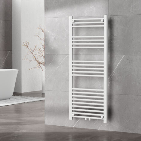 Radiateur sèche-serviettes électrique 120 x 50 cm – Acier blanc – Puissance 500W – 21 barres – Mode eau chaude – Installation murale facile – [Neu.Haus]