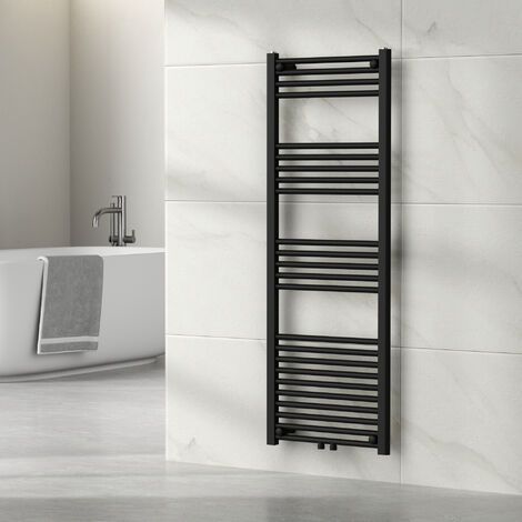 Radiateur sèche-serviettes électrique 570W – Acier noir 140 x 50 cm – 24 barres – Connexion centrale – Montage mural facile – [Neu.Haus]