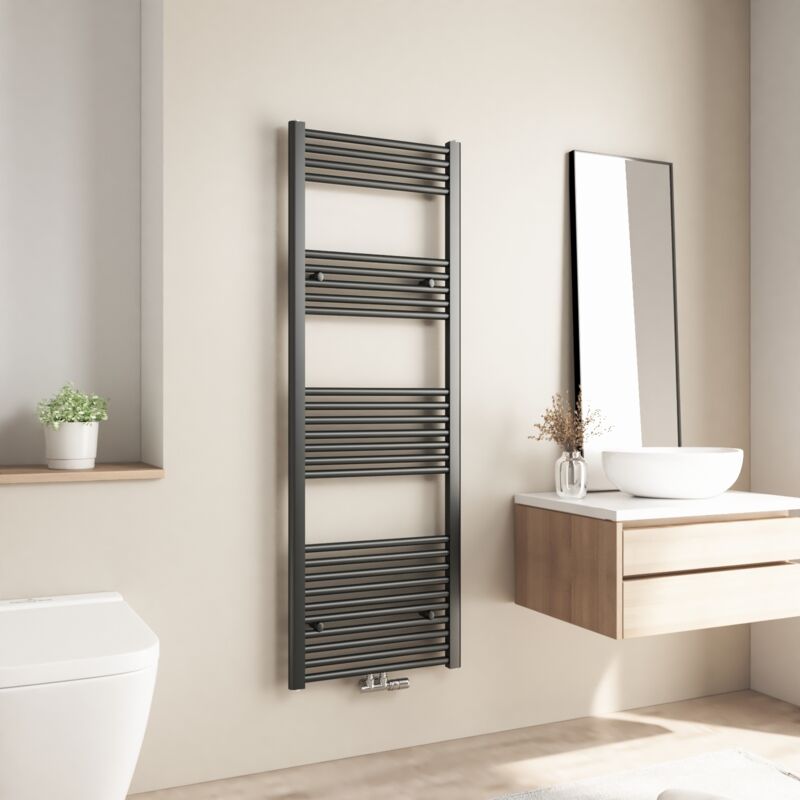 Heilmetz Sèche-serviette eau chaude 568W Radiateur Salle de Bain Chauffe eau Pour Chauffage Central 140×50cm Anthracite