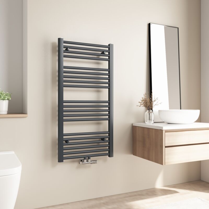 Sèche-serviette eau chaude 427W Radiateur Salle de Bain Chauffe eau Pour Chauffage Central 100×50cm Anthracite - Heilmetz