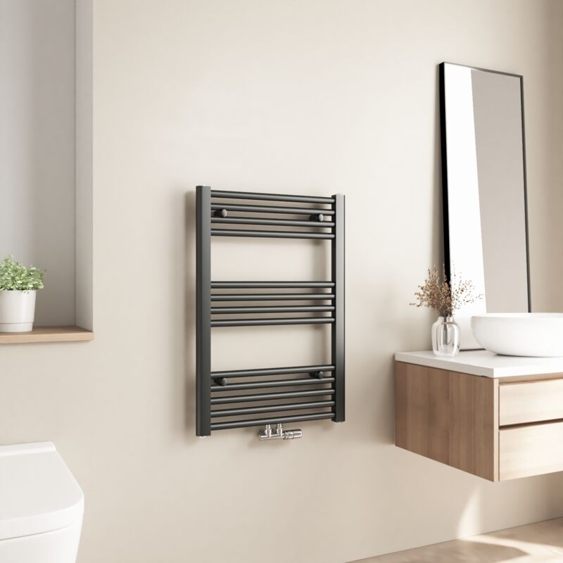 Sèche-serviette eau chaude 284W Radiateur Salle de Bain Chauffe eau Pour Chauffage Central 70×50cm Anthracite - Heilmetz