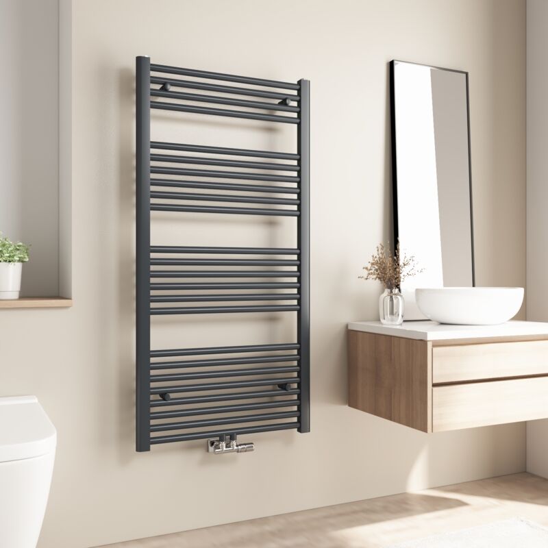 Heilmetz Sèche-serviette eau chaude 598W Radiateur Salle de Bain Chauffe eau Pour Chauffage Central 120×60cm Anthracite
