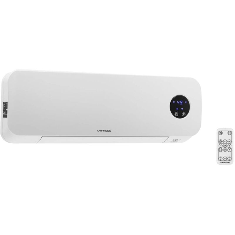 Radiateur soufflant céramique mural électrique 10-49 °C 1000/2000 W Télécommande