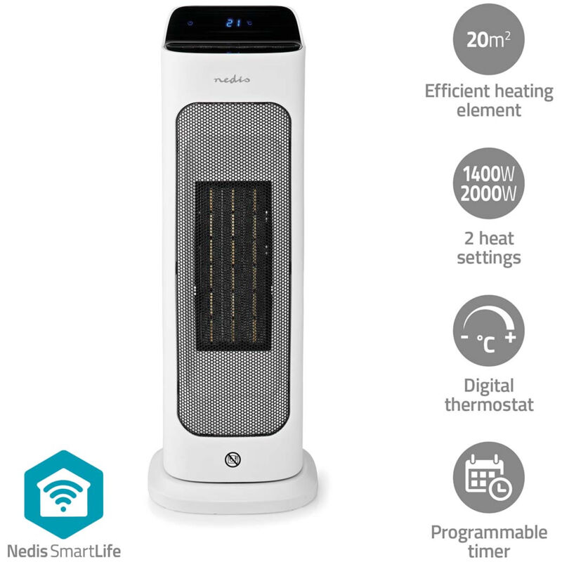 Nedis - radiateur soufflant ptc en céramique smartlife wi-fi 2000 w 2 réglages de chaleur oscillation afficher 10 - 49 °c