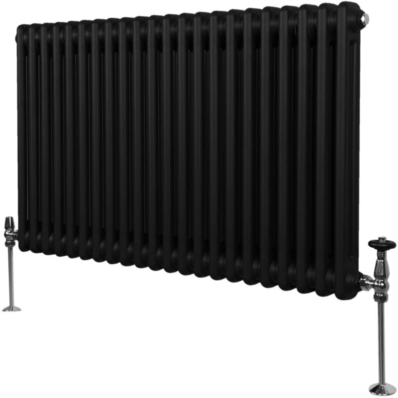 Monster-shop - Radiateur Traditionnel à Double Colonne 600 x 1012 mm, Chauffage Moderne Horizontal en Acier au Carbone Noir Mat, Cuisine Salon Salle