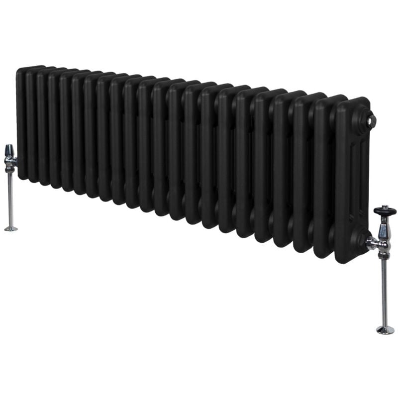 Radiateur Traditionnel à Triple Colonne 300 x 1012 mm, Chauffage Moderne Horizontal en Acier au Carbone Noir Mat, Cuisine Salon Salle de Bain