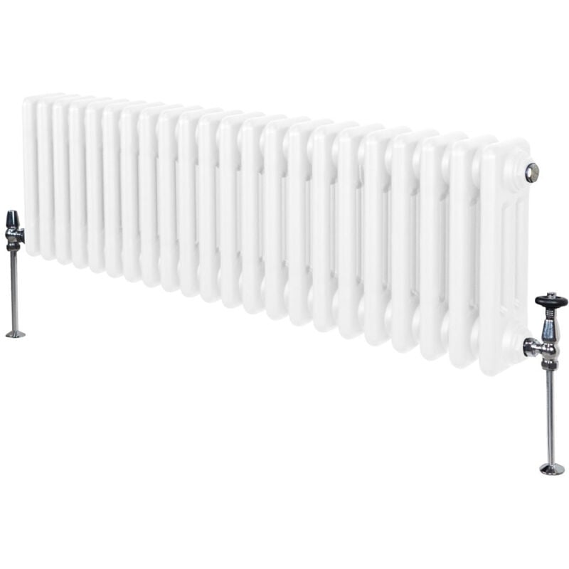 Monster-shop - Radiateur Traditionnel à Triple Colonne 300 x 1192 mm, Chauffage Moderne Horizontal en Acier au Carbone Blanc Brillant, Cuisine Salon