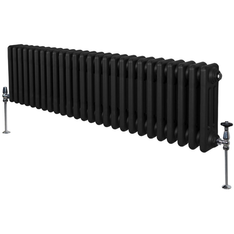 Monster-shop - Radiateur Traditionnel à Triple Colonne 300 x 1192 mm, Chauffage Moderne Horizontal en Acier au Carbone Noir Mat, Cuisine Salon Salle