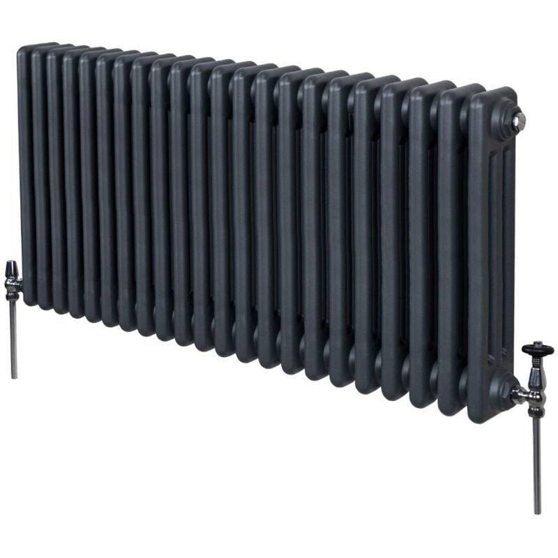 Monster-shop - Radiateur Traditionnel à Triple Colonne 600 x 1012 mm, Chauffage Moderne Horizontal en Acier au Carbone Gris Anthracite Mat, Cuisine