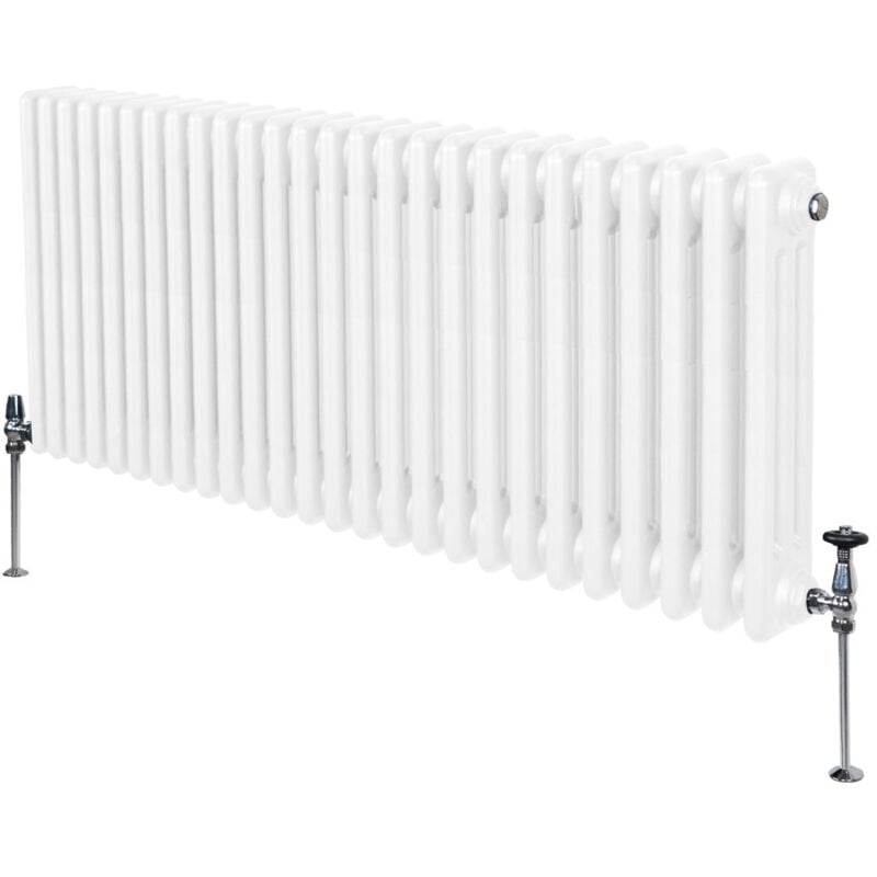 Monster-shop - Radiateur Traditionnel à Triple Colonne 600 x 1192 mm, Chauffage Moderne Horizontal en Acier au Carbone Blanc Brillant, Cuisine Salon