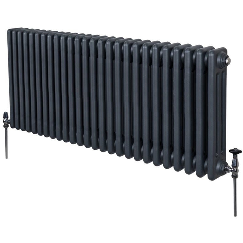 Monster-shop - Radiateur Traditionnel à Triple Colonne 600 x 1192 mm, Chauffage Moderne Horizontal en Acier au Carbone Gris Anthracite Mat, Cuisine