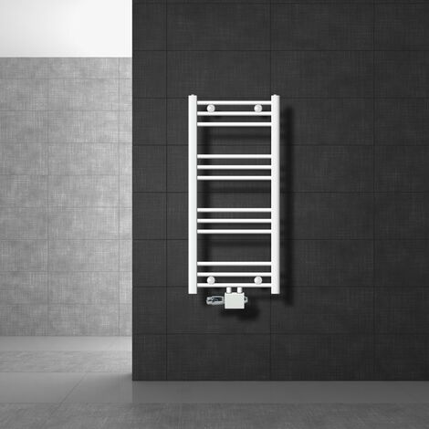 radiateurs de salle de bain avec kit de connexion de connexion universelle incl. Thermostat ECD Germany Modèle Sahara 400 x 800 mm droit blanc avec connexion moyen porte-serviettes