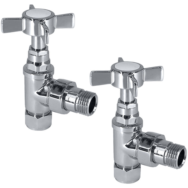 Warmehaus - Radiator 15mm Traditional Cross Head Valves (Pair) Angled