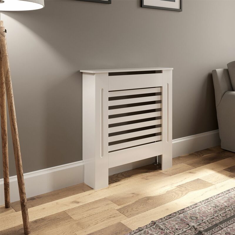 Radiator Cover Wall Cabinet X Small MDF Wood White Horizontal Style Modern