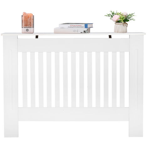 Radiator cover wooden MDF indoor home modern heating cover vertical stripes bedroom living room white M