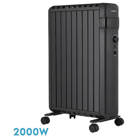 Radiatore olio polonia 2000w nero alette chiuse 9 elementi 3potenze protezione antiribaltamento 63,5x45x24,5 cm