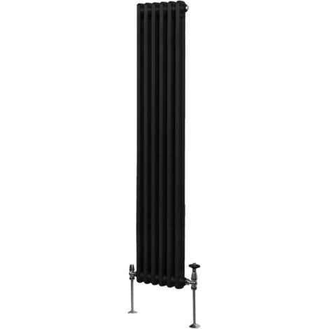 Radiatore Termosifone a 2 Colonne 1800mm x 292mm Moderno Centralizzato Nero in Acciaio Inox Verticale a Parete Cucina Soggiorno Bagno Kit di Fissaggio e Spazzola Inclusi