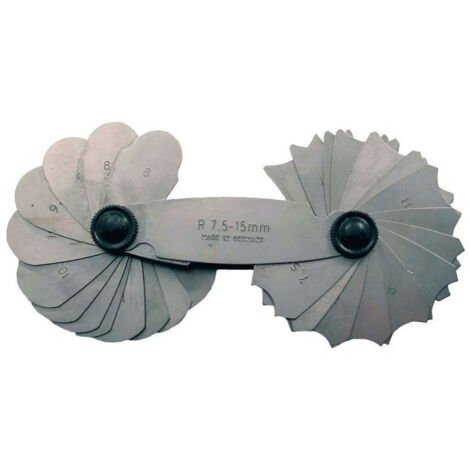 Radienschablone  1-7 mm 17 Blatt zum Messen von Innen- und Außenradien