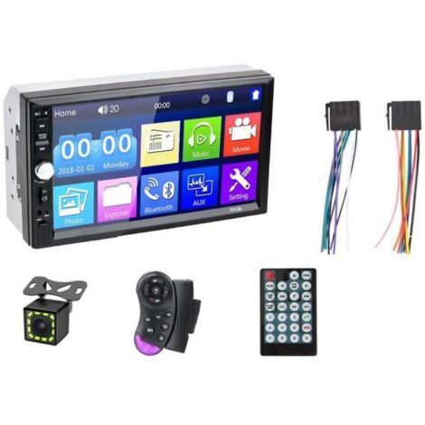 radio-12led-rc - Autoradio avec écran tactile 7 &quotHD, lecteur multimédia, MP5, Bluetooth, USB, TF, FM, 2 d