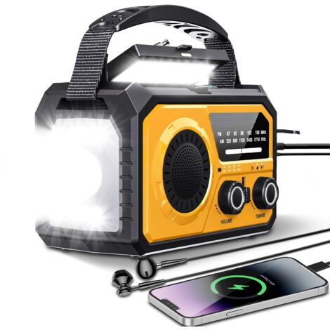 Radio à manivelle 16000 mAh avec Fonction de Charge de téléphone Portable, Solaire, AM/FM, Portable, avec Batterie Externe Rechargeable, Dynamo, Lampe de Poche, Alarme SOS, Boussole