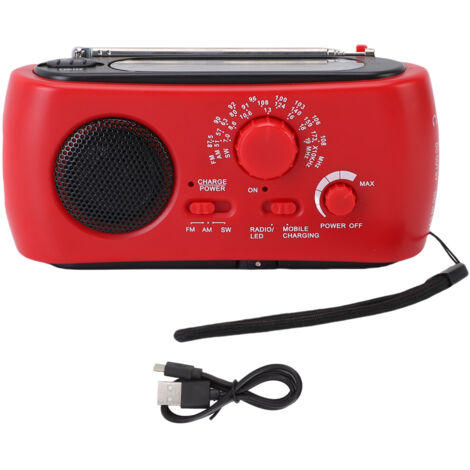 Radio à manivelle d'urgence avec 3 LED AM FM SW Fonction batterie externe solaire portable Alarme SOS pour le camping