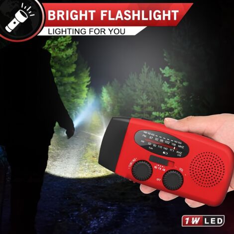 Radio à manivelle d'urgence compatible avec l'énergie solaire/USB/batterie externe, alerte météo NOAA, radio AM/FM portable, affichage VFD et lampe torche – dispositif de survie à manivelle pour le ca