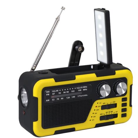 Radio à Manivelle - Radio à Manivelle et Solaire pour Extérieur avec Lampe Torche - Enceinte sans Fil Étanche avec Éclairage pour Camping Randonnée Cadeaux Famille