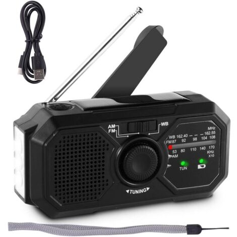 Radio à manivelle Radio de Production d'énergie à manivelle à Charge Solaire,Wind Up Solar Radio pour la Survie en Camping en Plein air