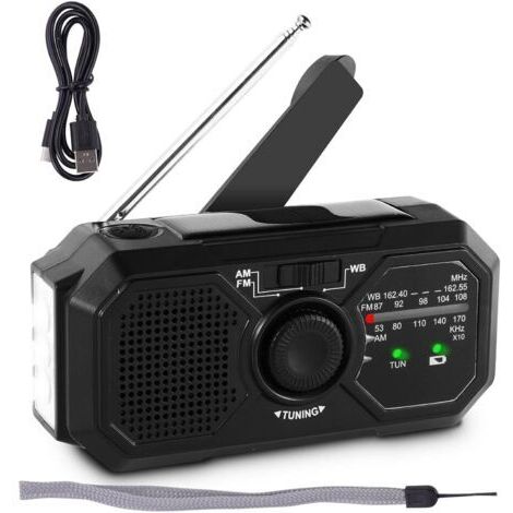 Radio à manivelle  Radio de Production d'énergie à manivelle à Charge Solaire,Wind Up Solar Radio pour la Survie en Camping en Plein air