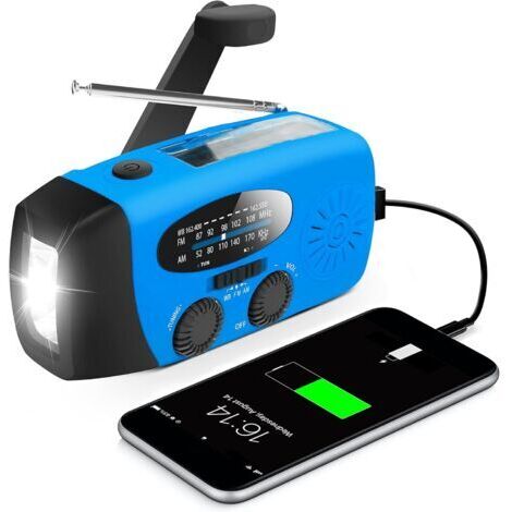 Radio à manivelle/rechargeable/solaire avec prévisions météo AM/FM/NOAA, générateur de liège manuel, banque d'alimentation pour téléphone portable 600 mAh, lampe LED pour bouteille