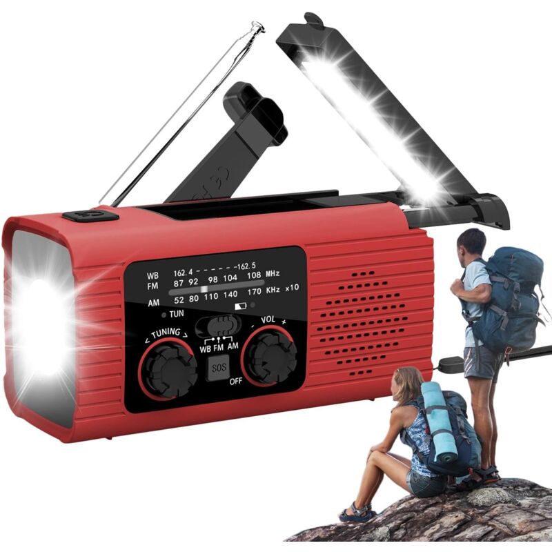 Radio à manivelle,Radio à manivelle à énergie solaire - Radio portable AM/FM/NOAA - Lampe de poche radio de survie, radio d'alarme SOS à chargement à