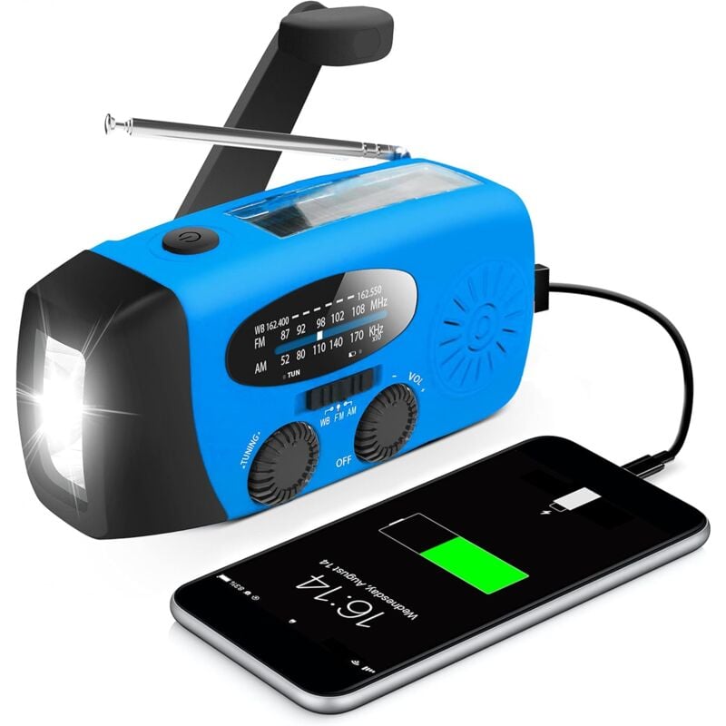 Coocheer - Radio à manivelle/rechargeable/solaire avec prévisions météo am/fm/noaa, générateur de liège manuel, banque d'alimentation pour téléphone