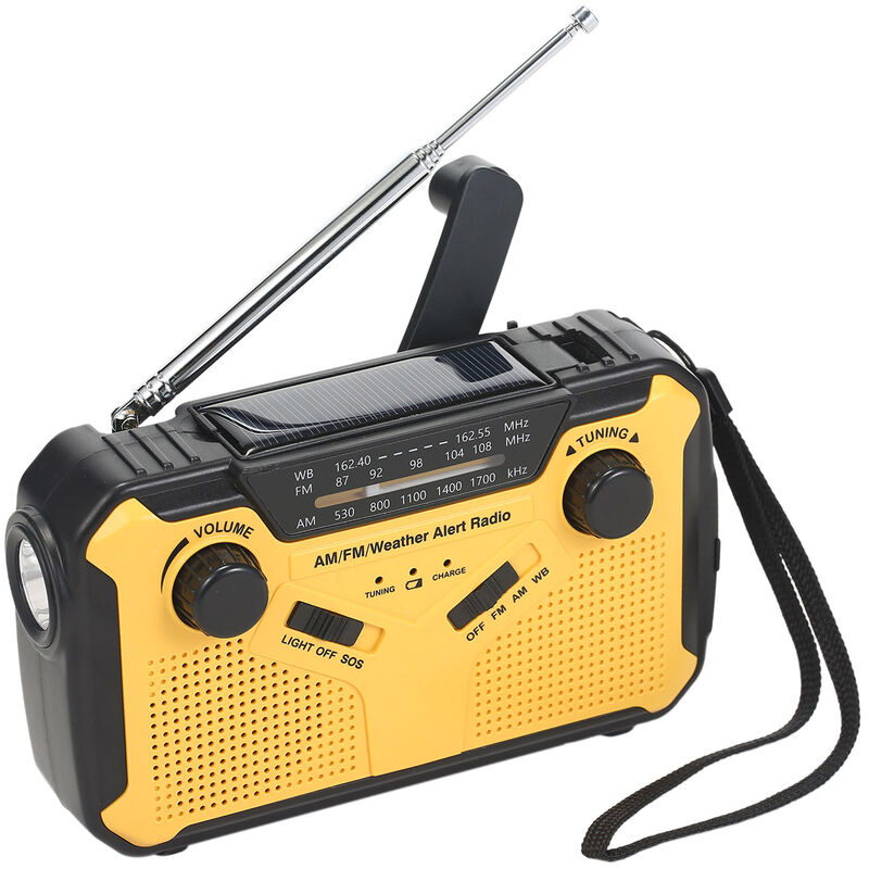 Image of Radio a mano mano a mano solare su fm wb radio con torcia funzione batteria ricaricabile a batteria da 2500 mAh giallo nero