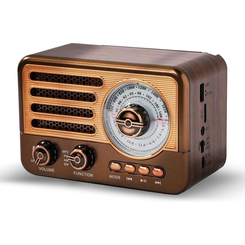 Radio à Transistor rétro fonctionnant sur Batterie AM FM SW, Petite Radio Portable Rechargeable avec Batterie Li-ION 1800 mAh, Prise en Charge de la