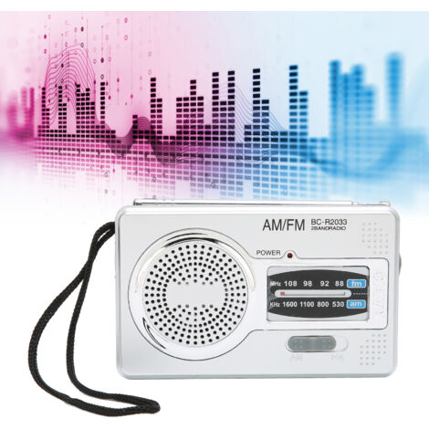 Radio AM/FM compacta y portátil de alta calidad, fabricada en plástico ABS gris plateado funcional regalo ideal para padres y abuelos 10 cm