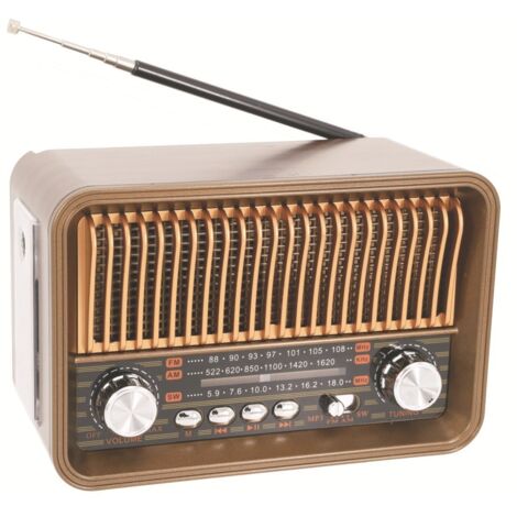 Radio AM FM - Horloge Numérique avec Affichage LCD - Fonction Minuterie Veille - Sans Réveil - Haut-Parleur Bluetooth - Finition Bois Rétro - 40 Stations Préréglées