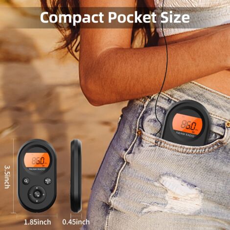 Radio AM/FM portatile, mini radio a transistor ricaricabile con cordino, timer di spegnimento e cuffie, ideale per viaggi e campeggio