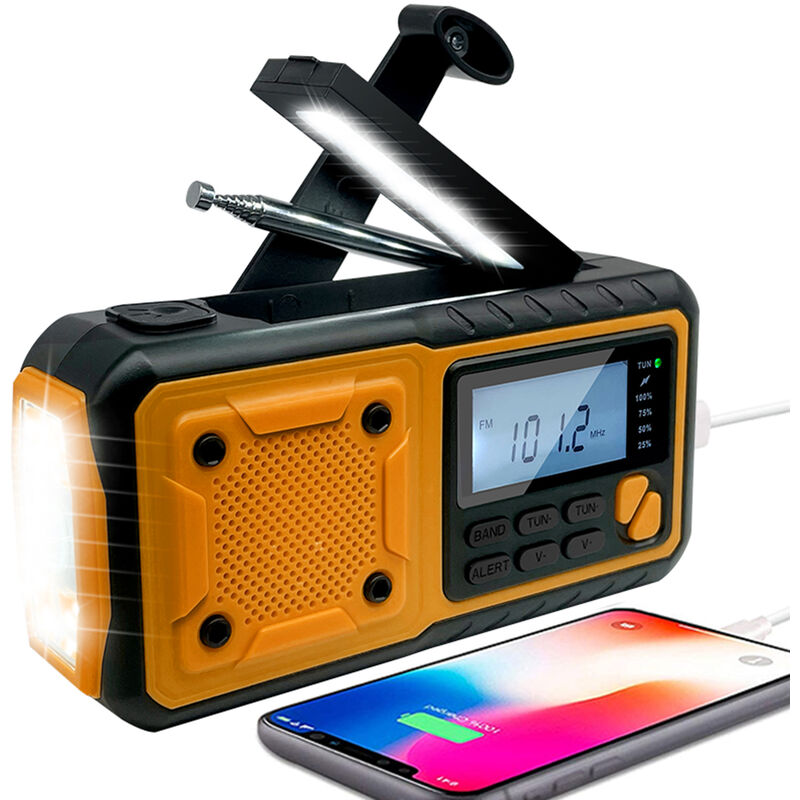 Image of Radio artigianato a energia solare su fm wb radio con flash light a led leggera funzione di allarme sos batteria incorporata da 4000 mAh arancione