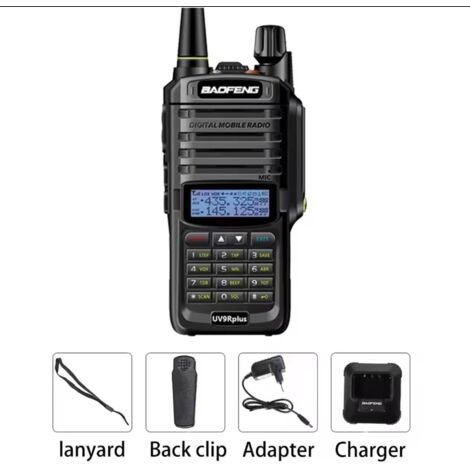 Radio bidirezionale ricaricabile Dual Band UV-9R Plus da 8 Watt IP67 (144 MHz-146 MHz VHF e 430 MHz-440 MHz UHF) Include kit completo, Nero