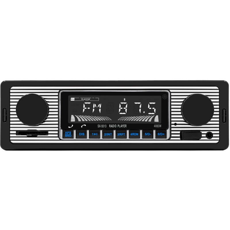 Radio Bluetooth Autoradio Auto Lecteur de Musique MP3 Stéréo Classique avec Unité de Tête au Tableau de Bord USB/Stockage/AUX/FM (12V)