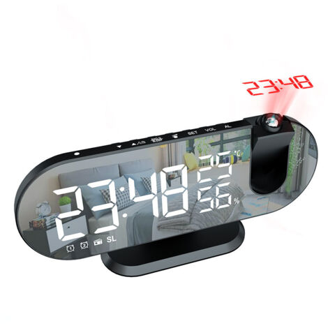 Radio con ampio schermo LED, sveglia con proiezione a specchio, sensore di temperatura e umidità, orologio elettronico fotosensibile, orologio digitale.